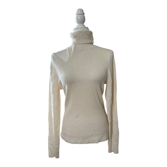 Aqua Cashmere Cutout Turtleneck Sweater | Size L | Ivory | NWT - Picture 7 of 9